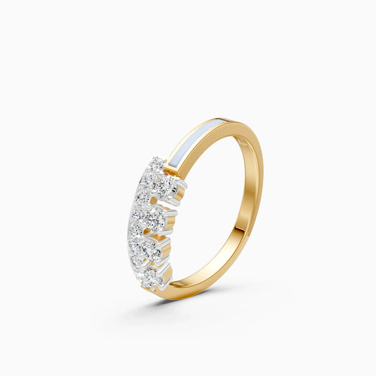Double Row Diamond Ring with Blue Enamel Accent