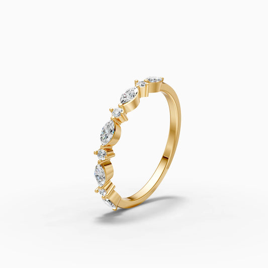 Alternating Marquise and Round Diamond Half Eternity Band