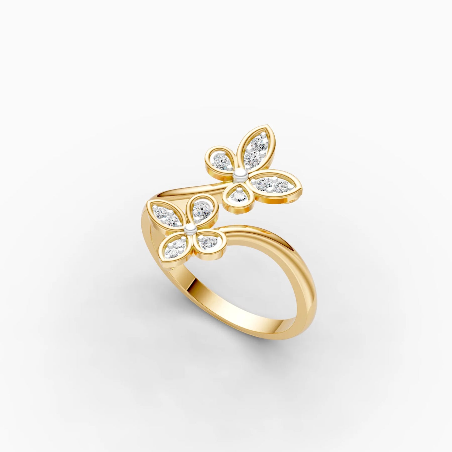 Double Flower Bypass Diamond Ring