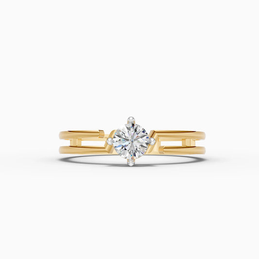 Link Double Band Solitaire Ring