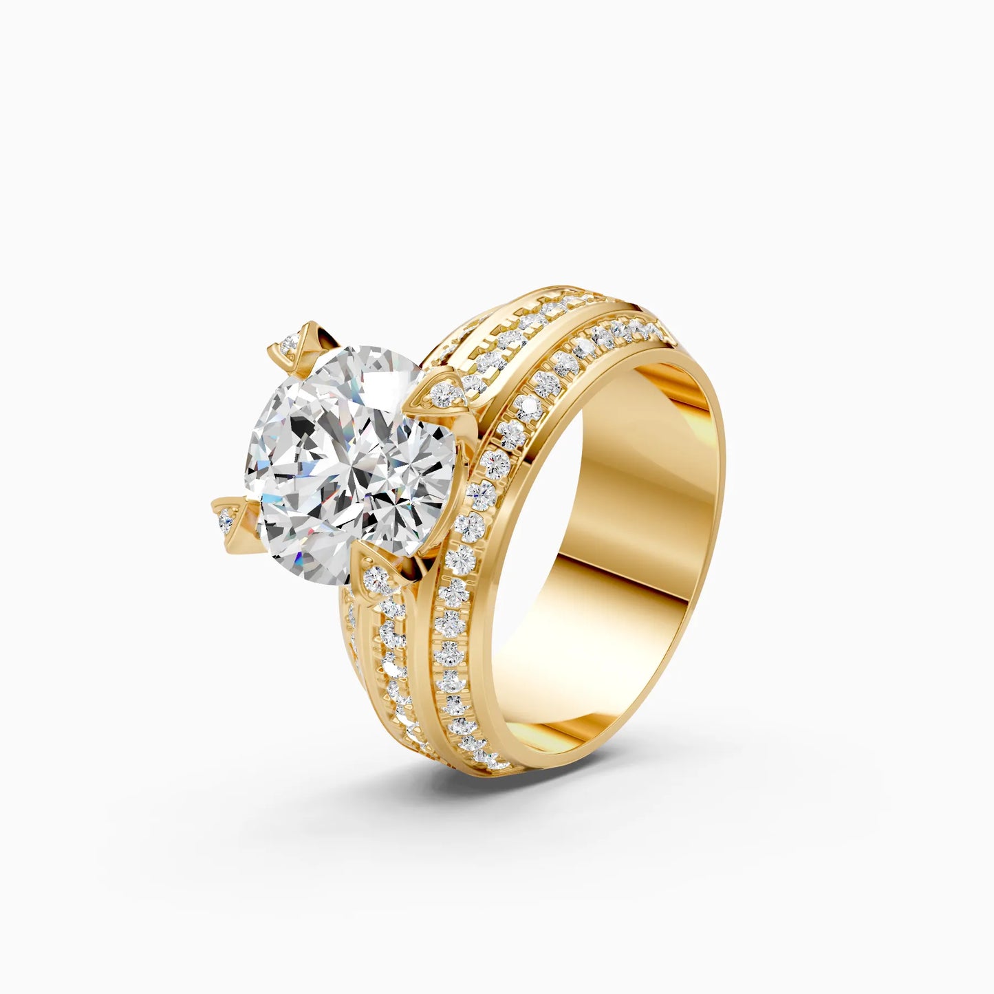 Round Solitaire Double Row Ring