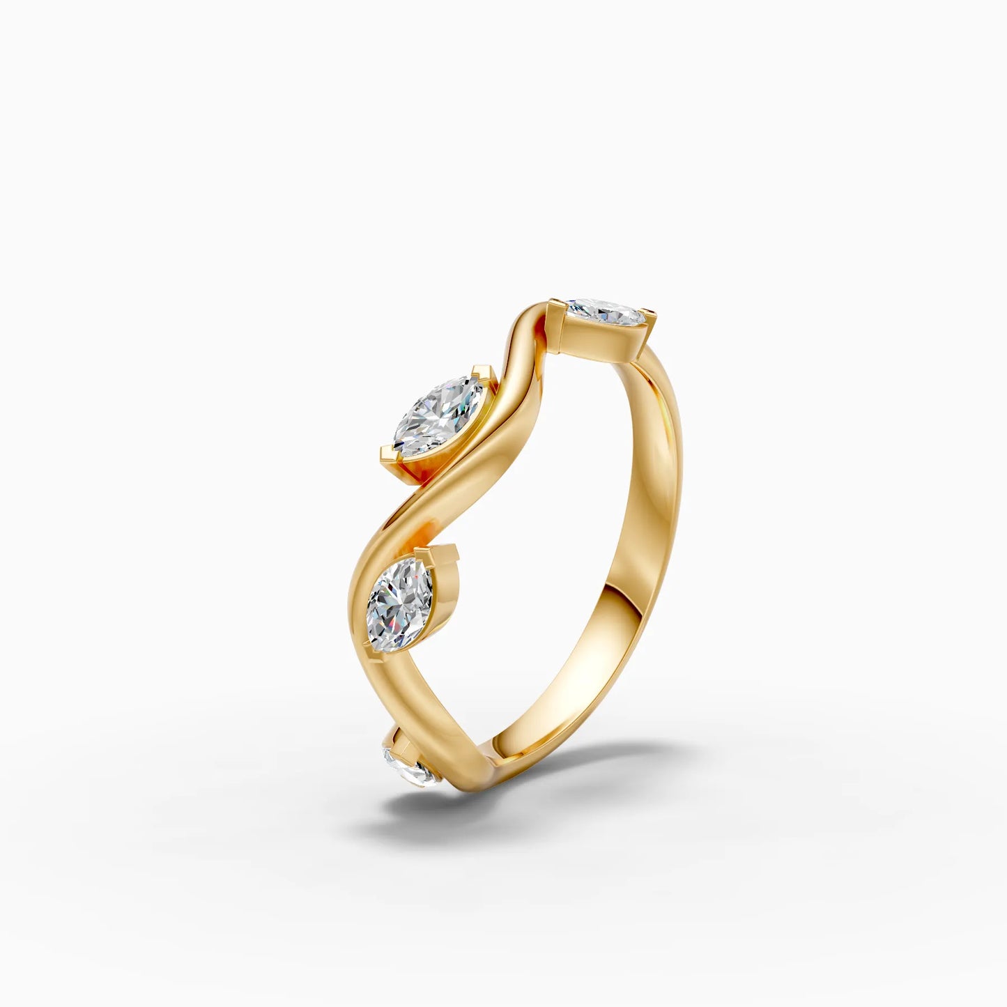 Twisted Wave Multi-Diamonds Band Ring
