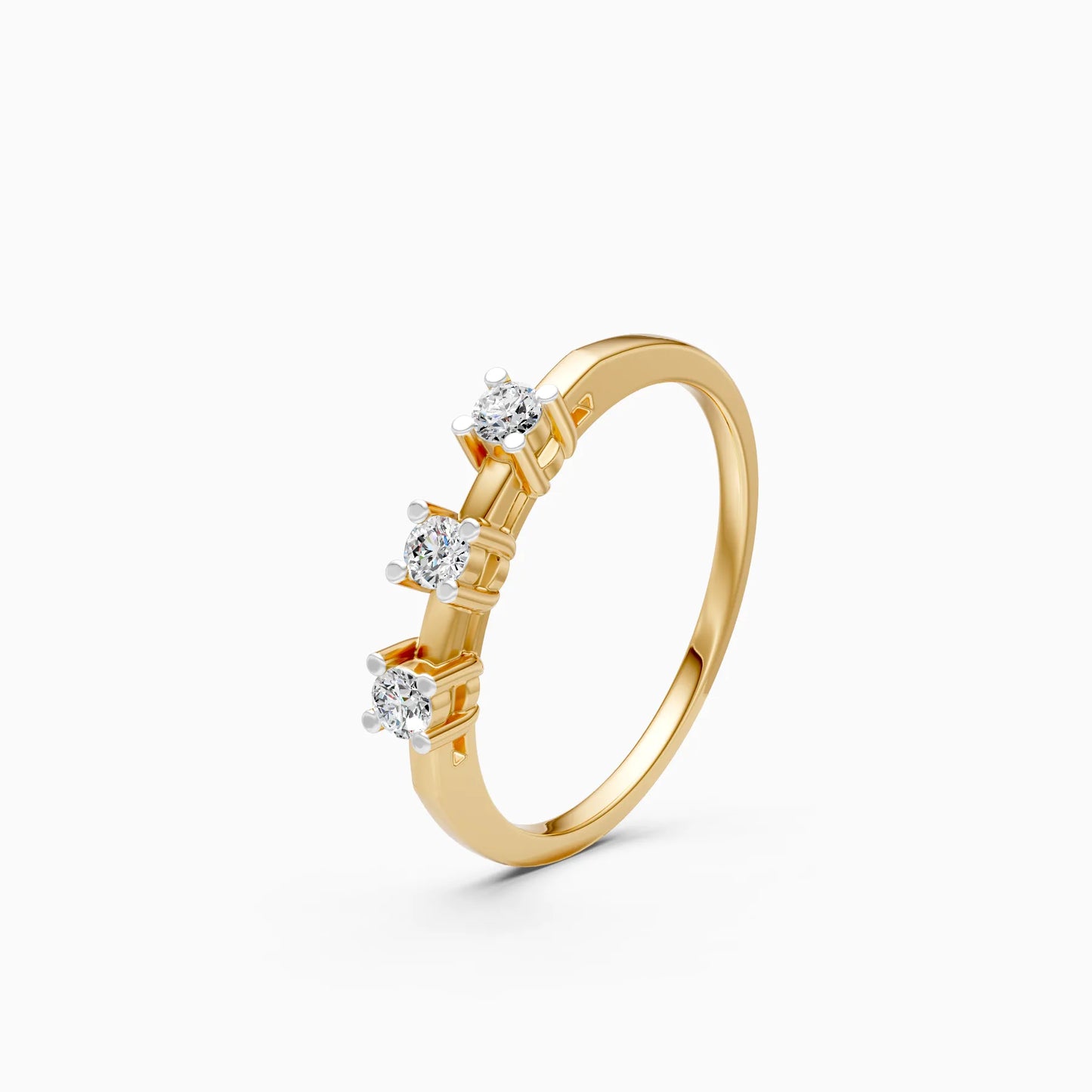 Three Diamond Ring with Geometric Gold Links