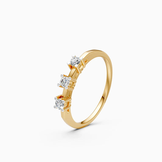 Three Diamond Ring with Geometric Gold Links