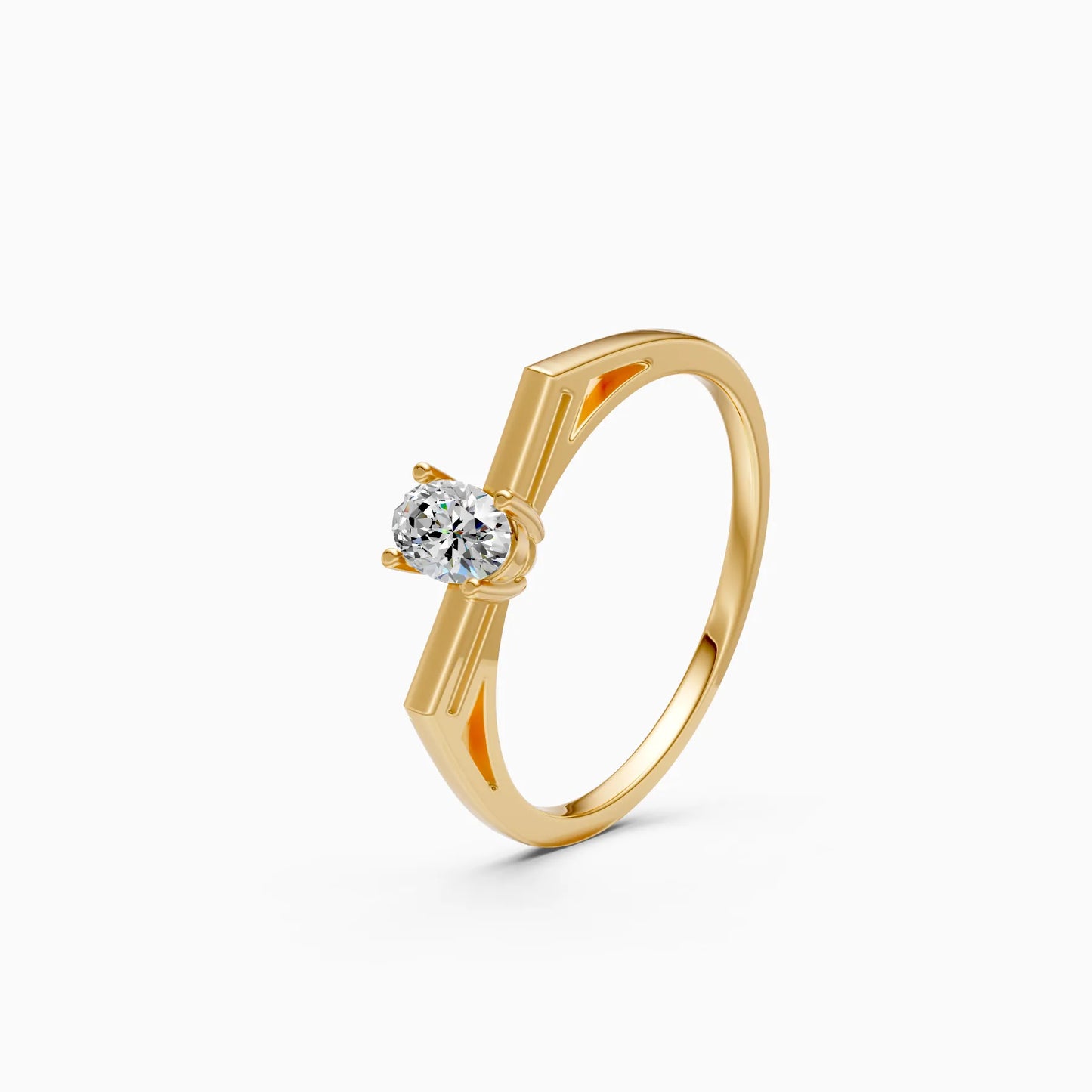 Oval Solitaire Diamond Ring with Split Architectural Shoulders