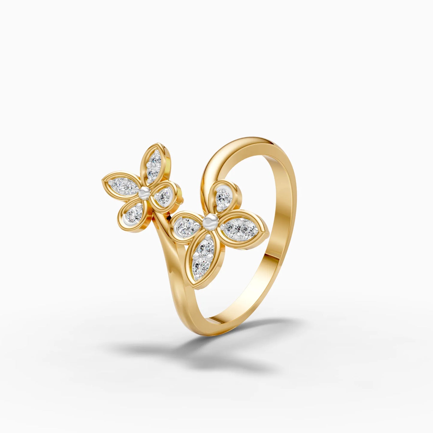 Double Flower Bypass Diamond Ring