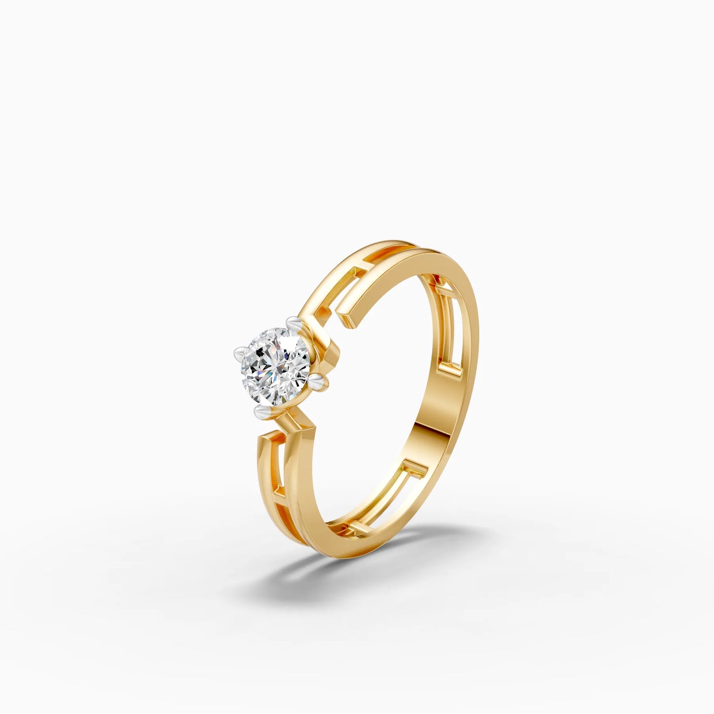Link Double Band Solitaire Ring