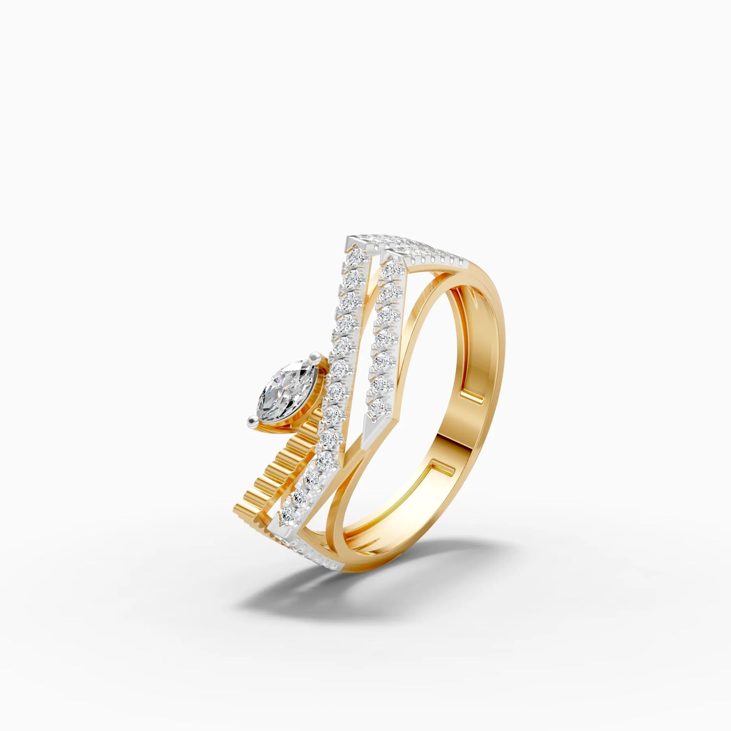 Marquise Solitaire Triple Pavé Chevron Ring