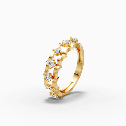 Double Crown Scallop Diamond Band Ring