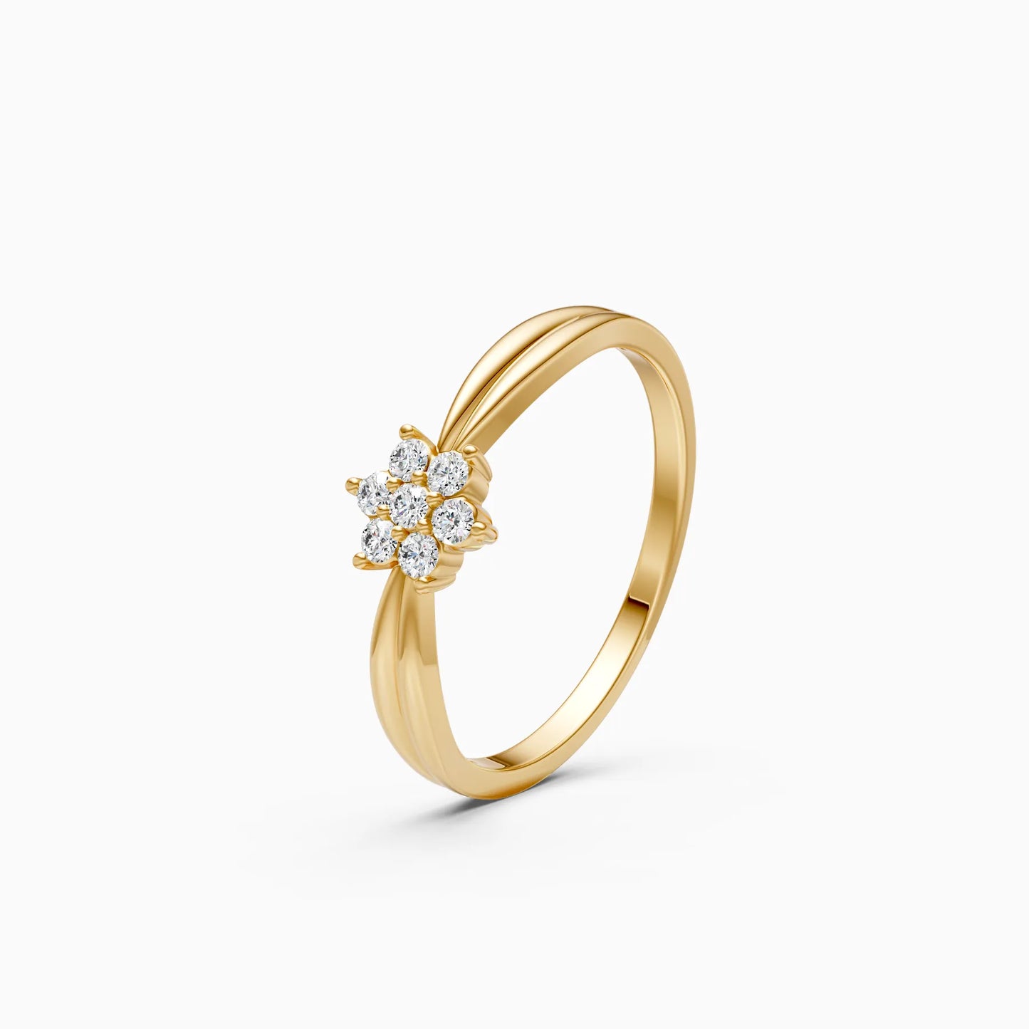Diamond Floral Cluster Ring with Ridged Shoulder Band