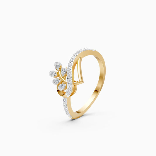 Diamond Botanical Spray Ring with Chevron Pavé Band