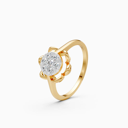 Diamond Cluster Ring with Gold Petal Frame