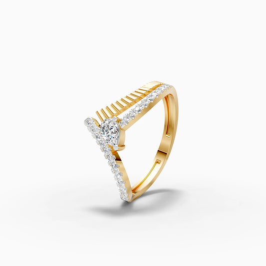 Ribbed Chevron Pear Solitaire Ring