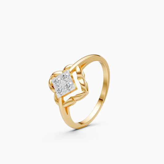 Diamond Cluster Ring with Quatrefoil Gold Frame