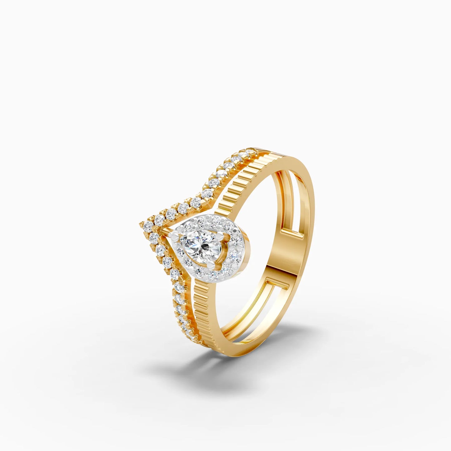 Pear Halo Chevron Crown Ring