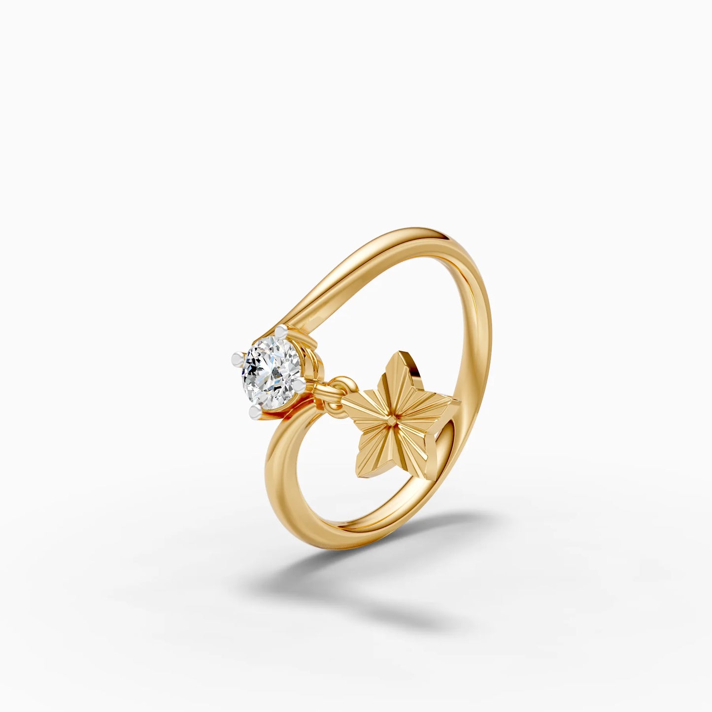 Diamond Solitaire Dangling Star Charm Ring
