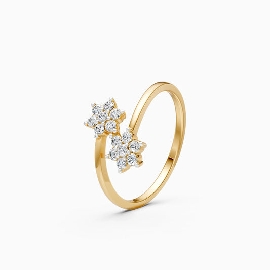 Double Diamond Floral Bypass Ring