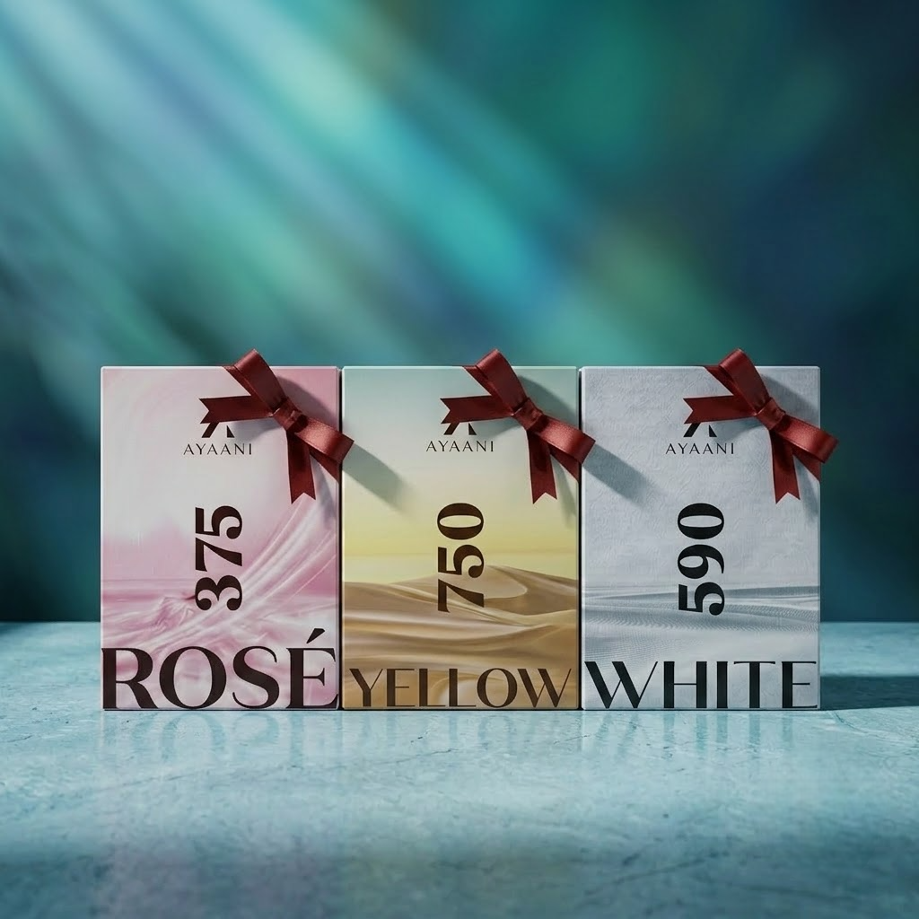 AYAANI Signature Trio – Set E | Pack of 3 590 White, 750 Yellow & 375 Rosé Luxury Parfum Gift Set for Men & Women | 3 x 100ml