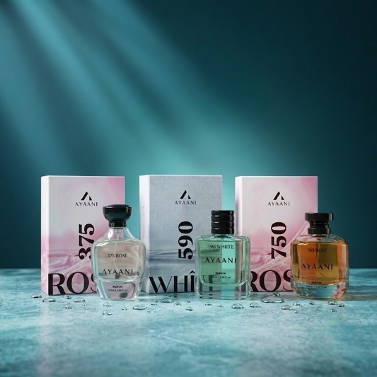 AYAANI Signature Trio – Pack of 3 375 Rosé, 590 White & 750 Rosé Luxury Parfum Gift Set for Men & Women | 3 x 100ml