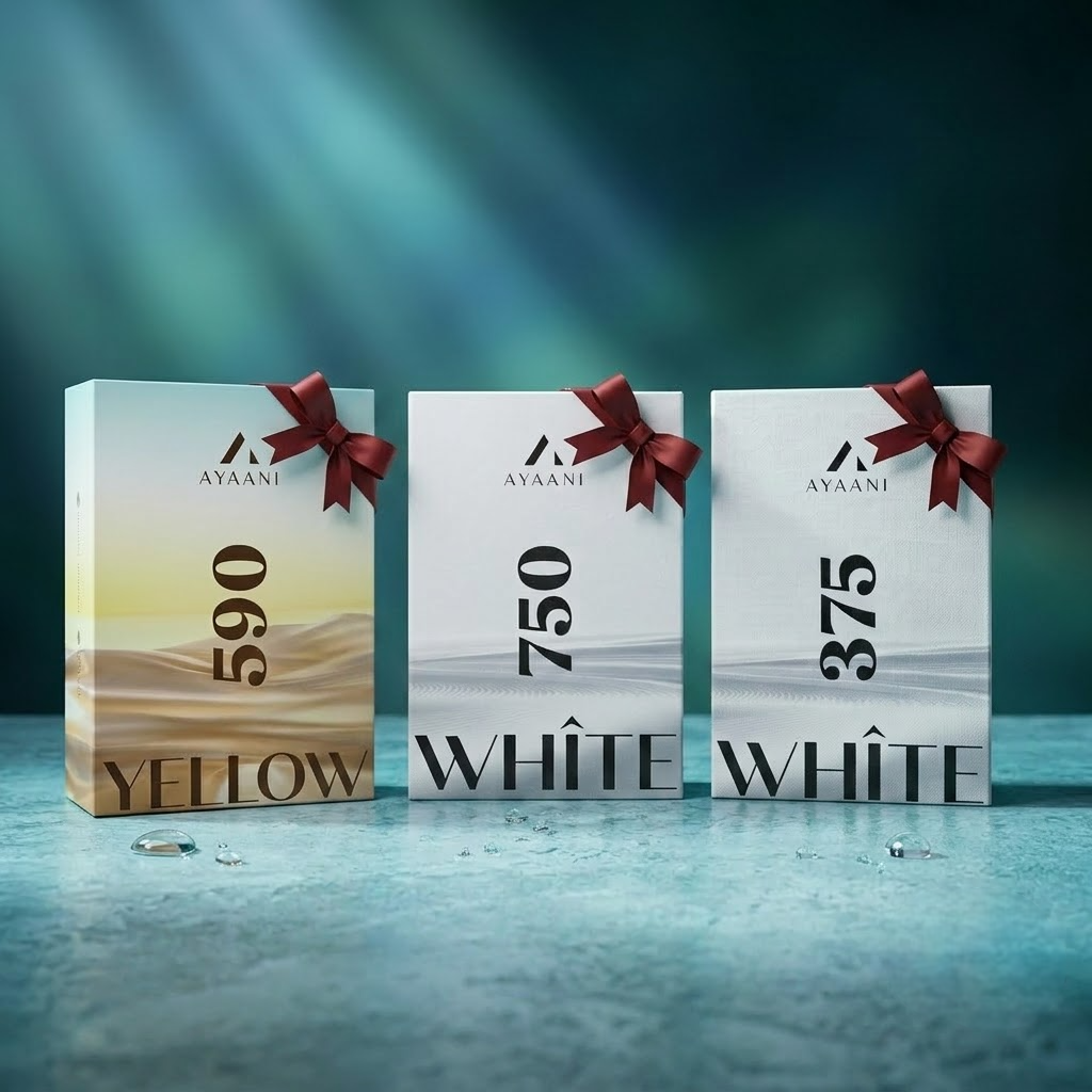 AYAANI Signature Trio – Pack of 3 750 White, 375 White & 590 Yellow Luxury Parfum Gift Set for Men & Women | 3 x 100ml