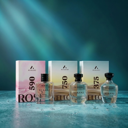 AYAANI Signature Trio – Pack of 3 750 Yellow, 375 Yellow & 590 Rosé Luxury Parfum Gift Set for Men & Women | 3 x 100ml