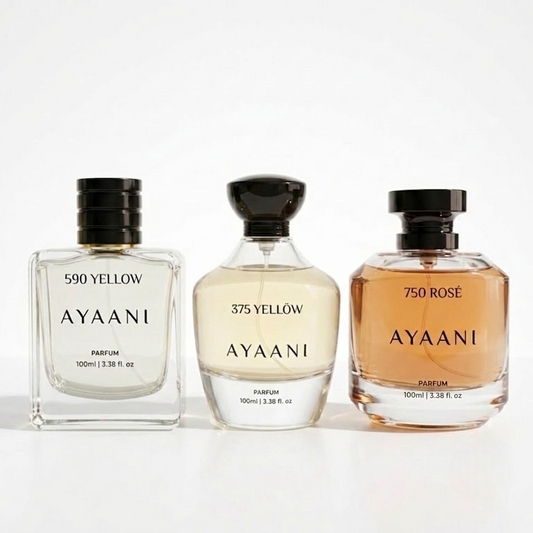 AYAANI Signature Trio – Pack of 3 590 Yellow, 375 Yellow & 750 Rosé Luxury Parfum Gift Set for Men & Women | 3 x 100ml