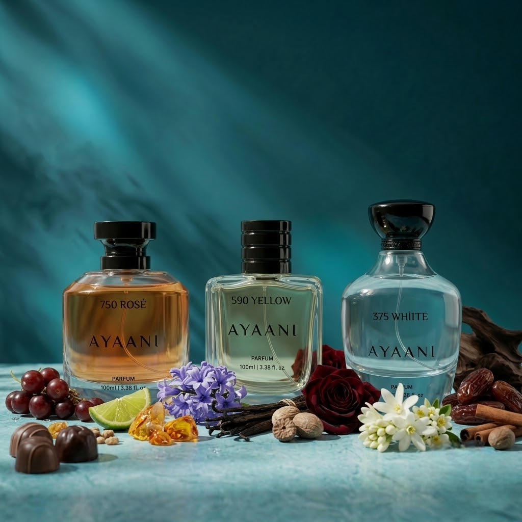 AYAANI Signature Trio – Pack of 3 750 Rosé, 375 White & 590 Yellow Luxury Parfum Gift Set for Men & Women | 3 x 100ml