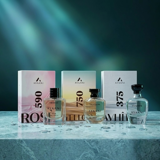 AYAANI Signature Trio – Pack of 3 750 Yellow, 375 White & 590 Rosé Luxury Parfum Gift Set for Men & Women | 3 x 100ml