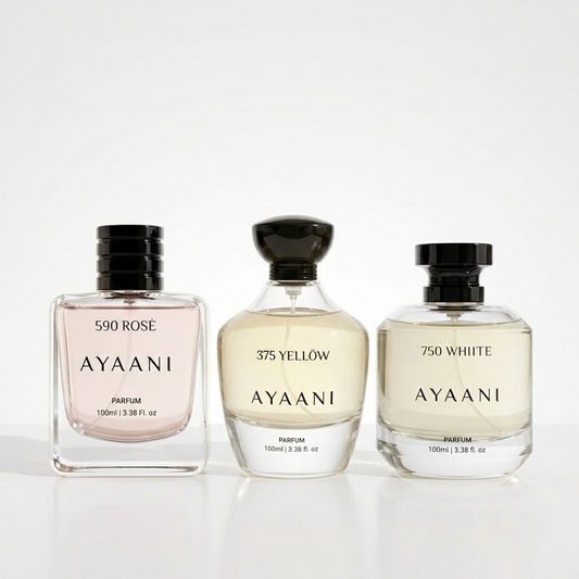 AYAANI Signature Trio – Pack of 3 590 Rosé, 375 Yellow & 750 White Luxury Parfum Gift Set for Men & Women | 3 x 100ml