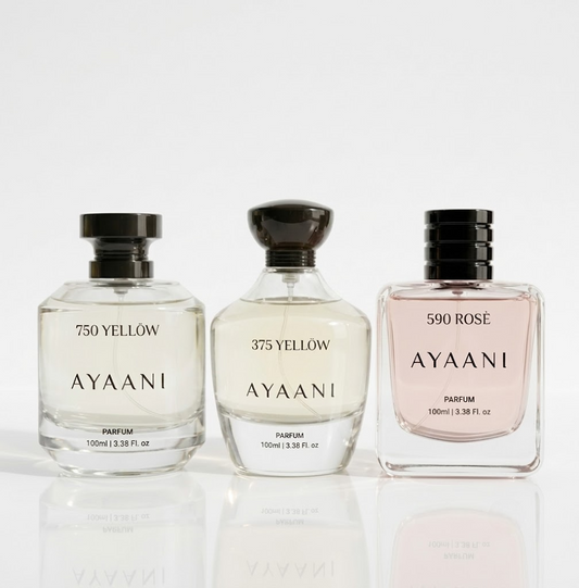 AYAANI Signature Trio – Pack of 3 750 Yellow, 375 Yellow & 590 Rosé Luxury Parfum Gift Set for Men & Women | 3 x 100ml