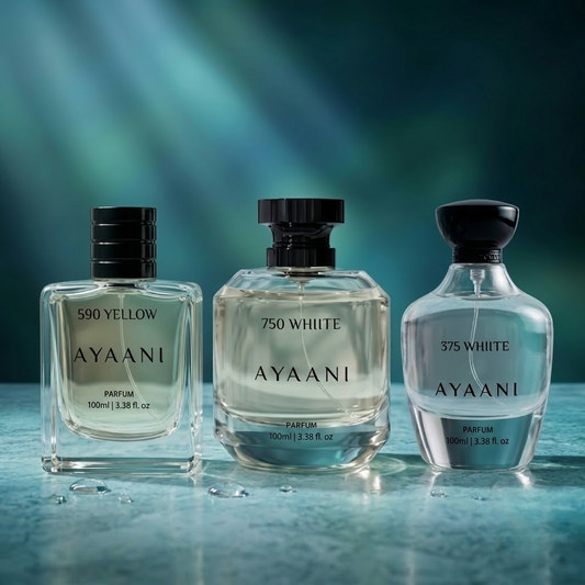 AYAANI Signature Trio – Pack of 3 750 White, 375 White & 590 Yellow Luxury Parfum Gift Set for Men & Women | 3 x 100ml