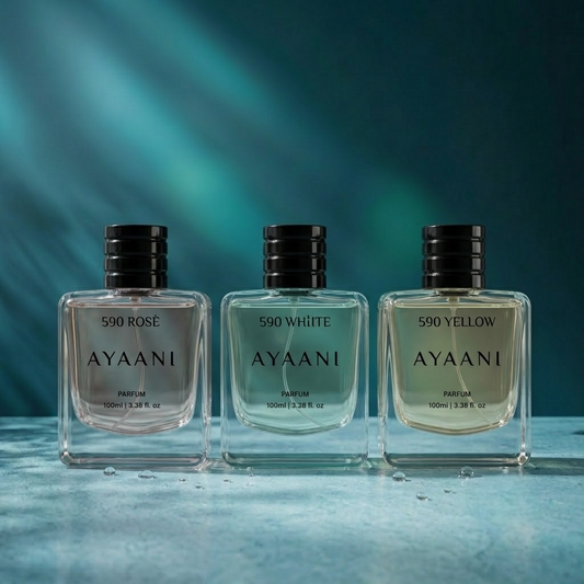 AYAANI 590 Discovery Trio – Pack of 3 Yellow, White & Rosé Luxury Parfum Gift Set for Men & Women | 3 x 100ml