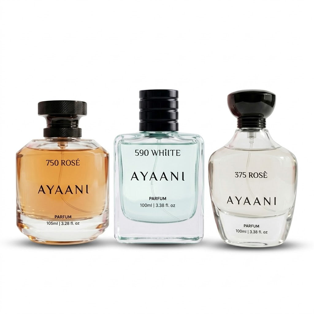AYAANI Signature Trio – Pack of 3 375 Rosé, 590 White & 750 Rosé Luxury Parfum Gift Set for Men & Women | 3 x 100ml