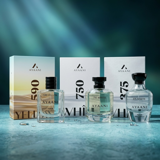 AYAANI Signature Trio – Pack of 3 750 White, 375 White & 590 Yellow Luxury Parfum Gift Set for Men & Women | 3 x 100ml