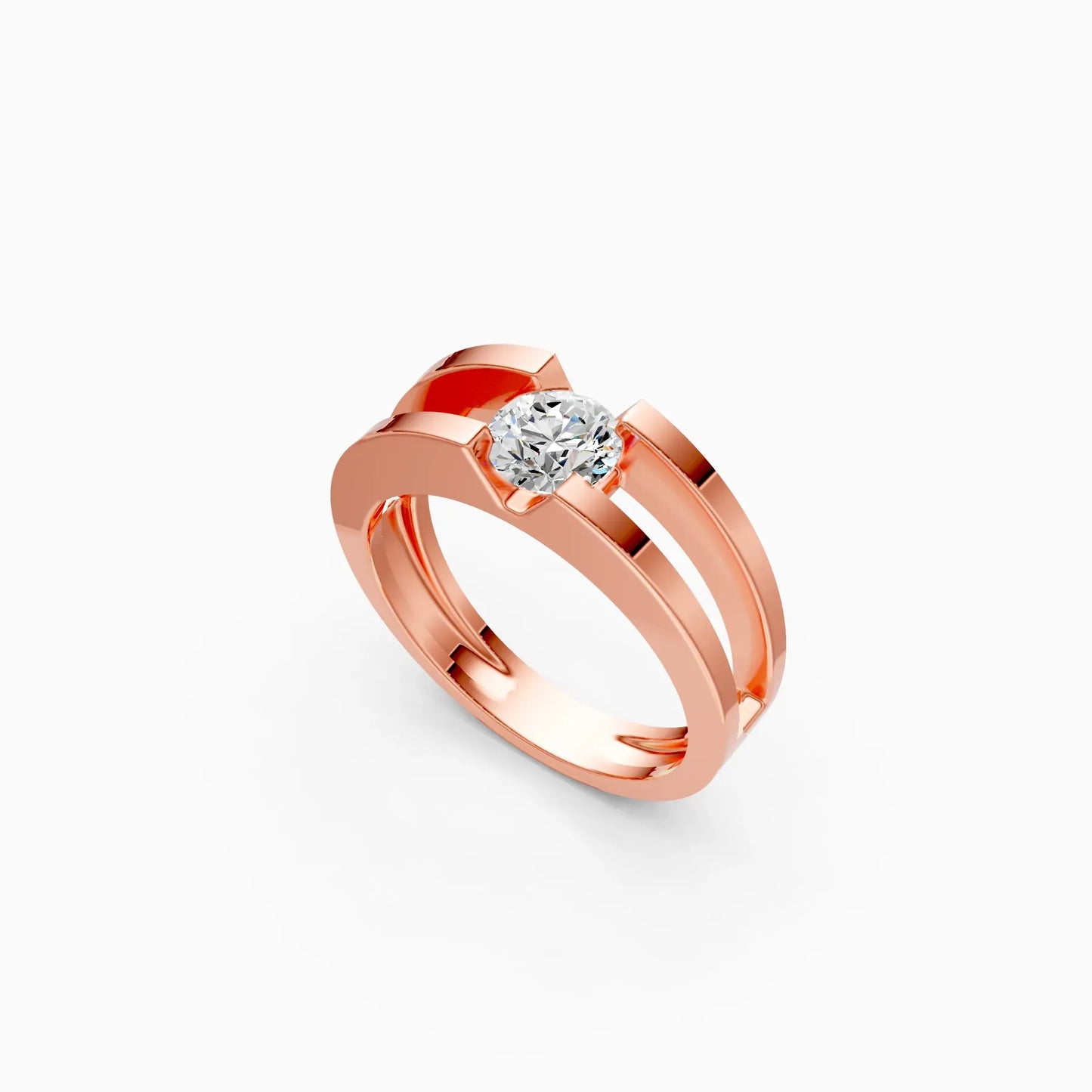 Trendy Round Solitaire Double Band Ring