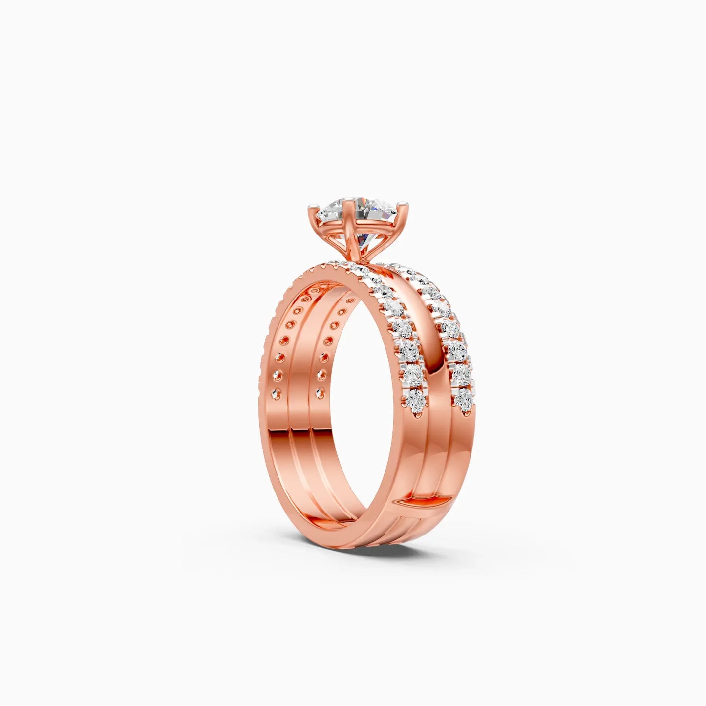 Glamor Double Line Solitare Diamond Engagement Ring