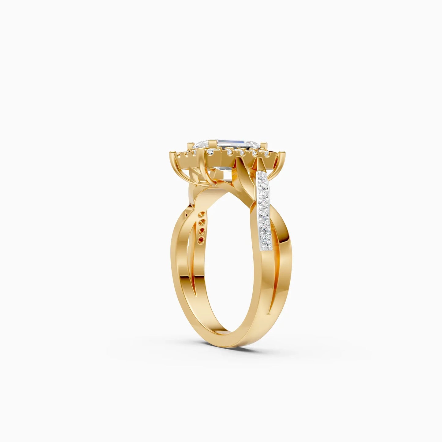 Emerald Cut Diamond With Cross Band Engagement Ring