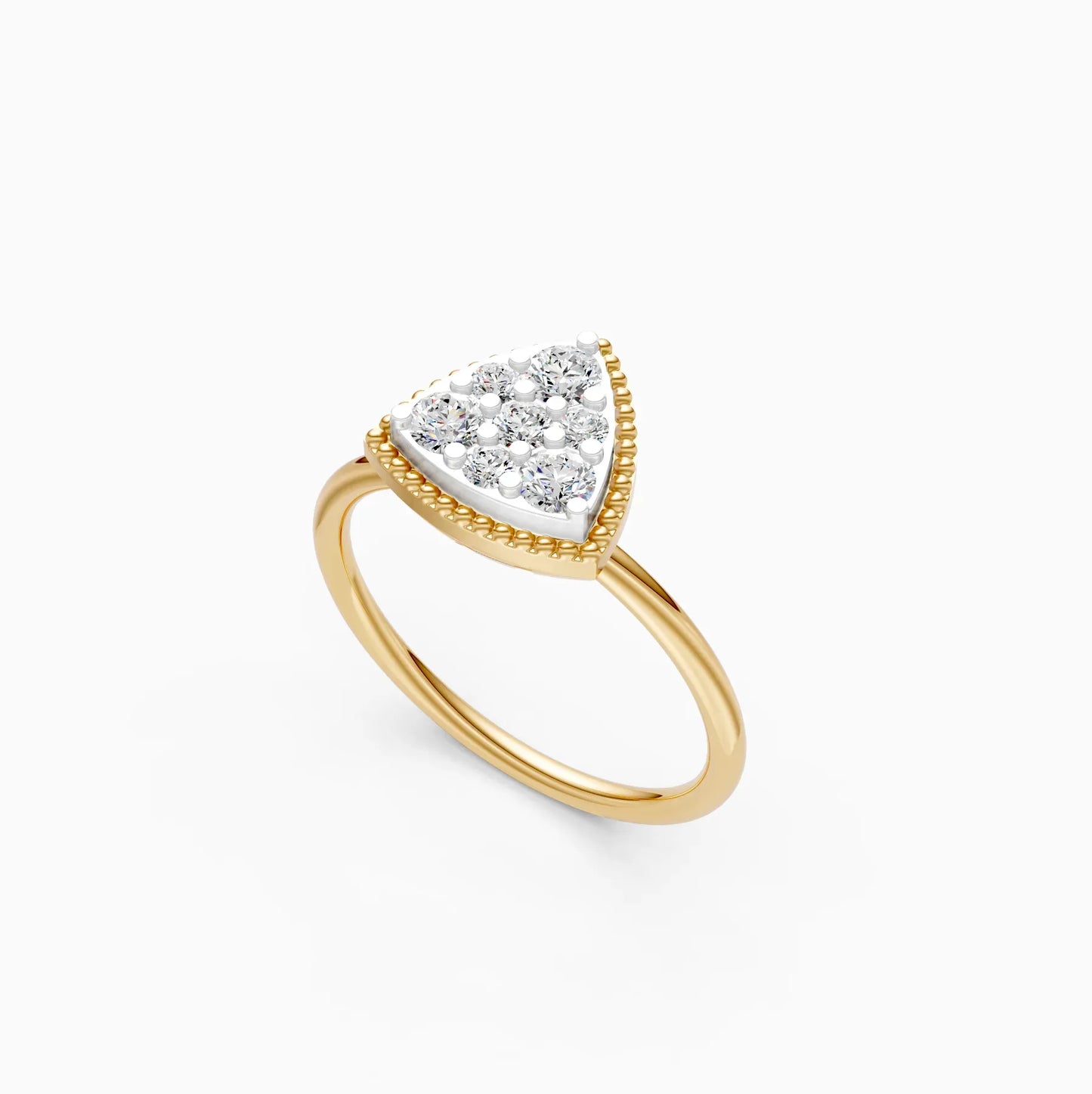 Elegant Two Tone Diamond Cluster Trillion Shape Ring