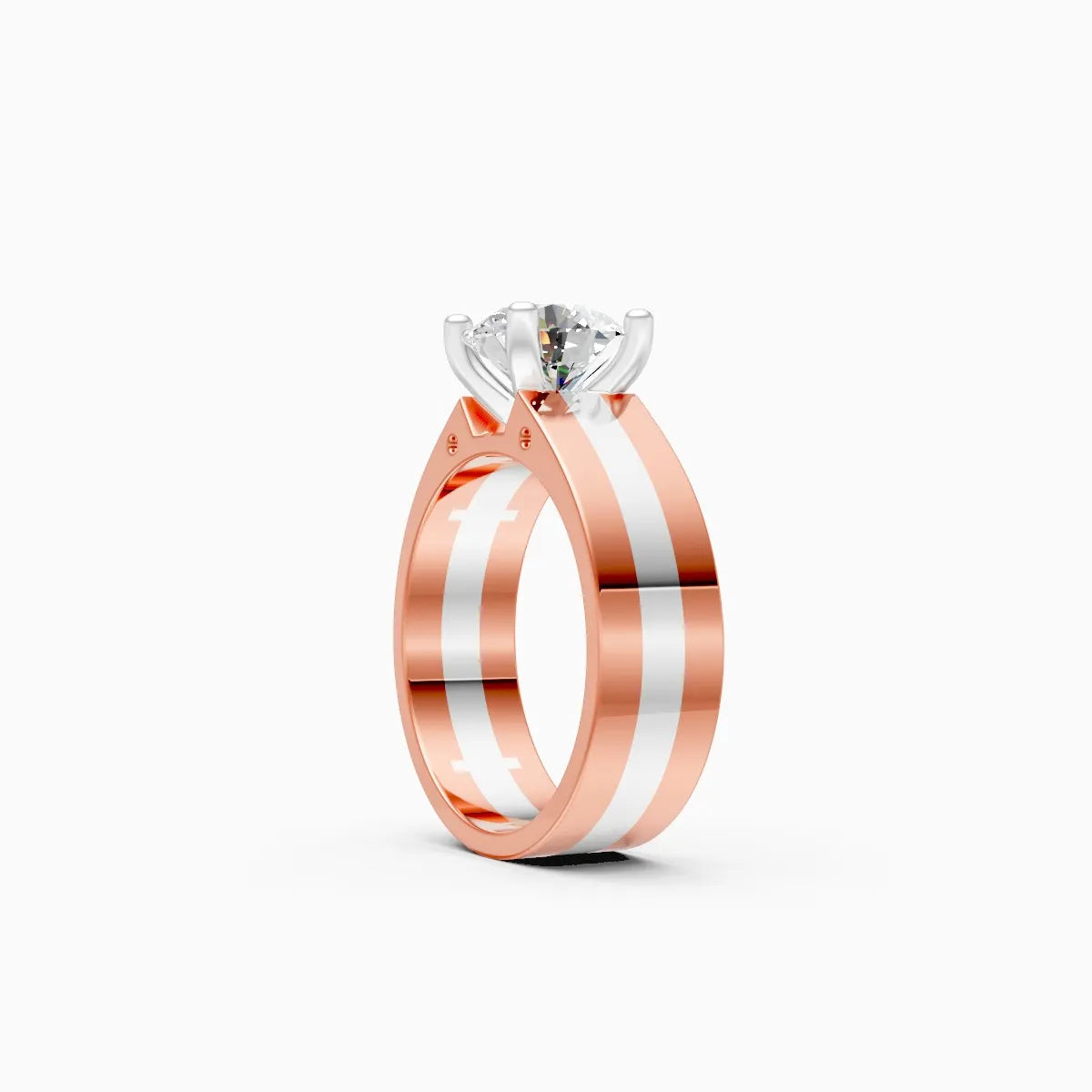 Stunning Single Solitaire Diamond Men's Ring With 2-tone Band