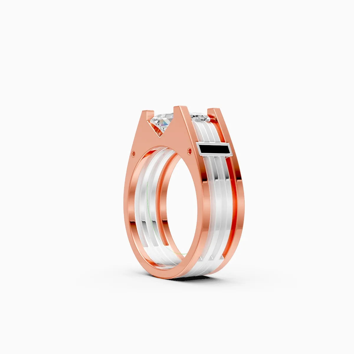 Modern Two-Tone Band with Emerald Cut Diamond Centerpiece