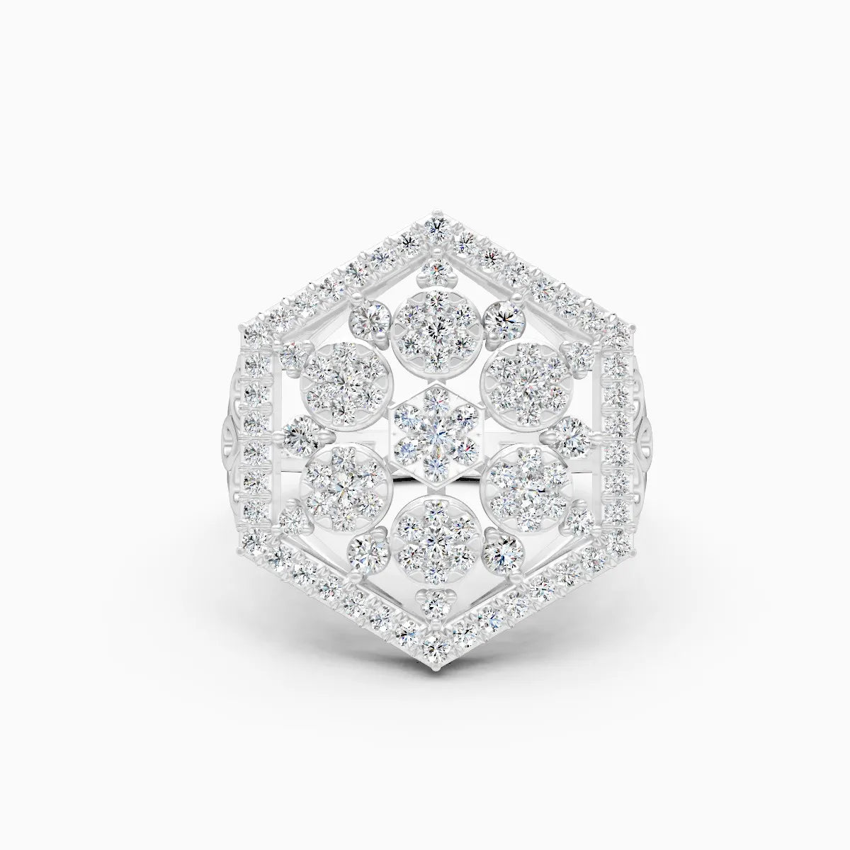 Regal Hexagon Cluster Lab Diamond Wedding Ring