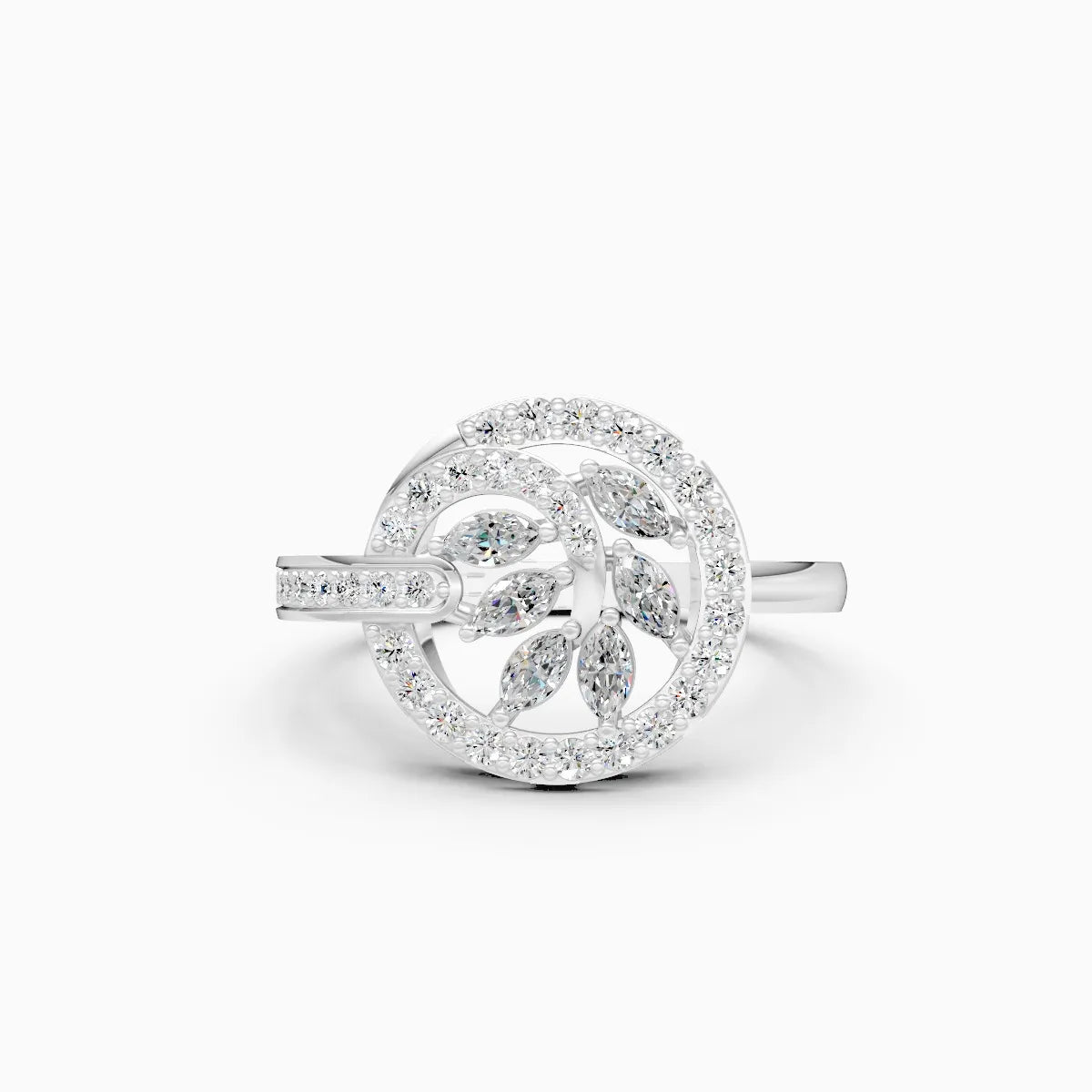 Radiant Leaf Circle Diamond Ring