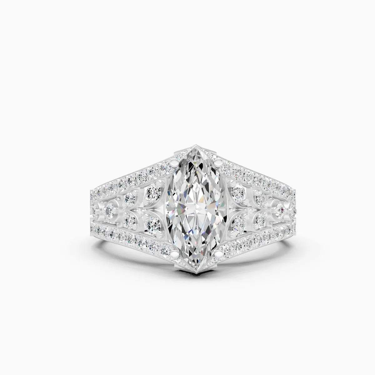Bold Marquise and Round Diamond Halo Ring