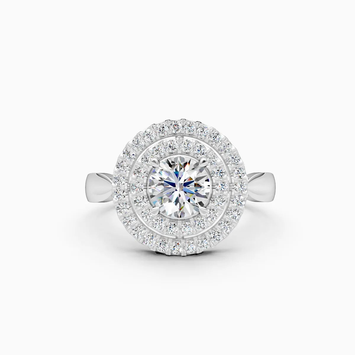 Round Crowned Eleganc Double Halo Round Solitaire Ring