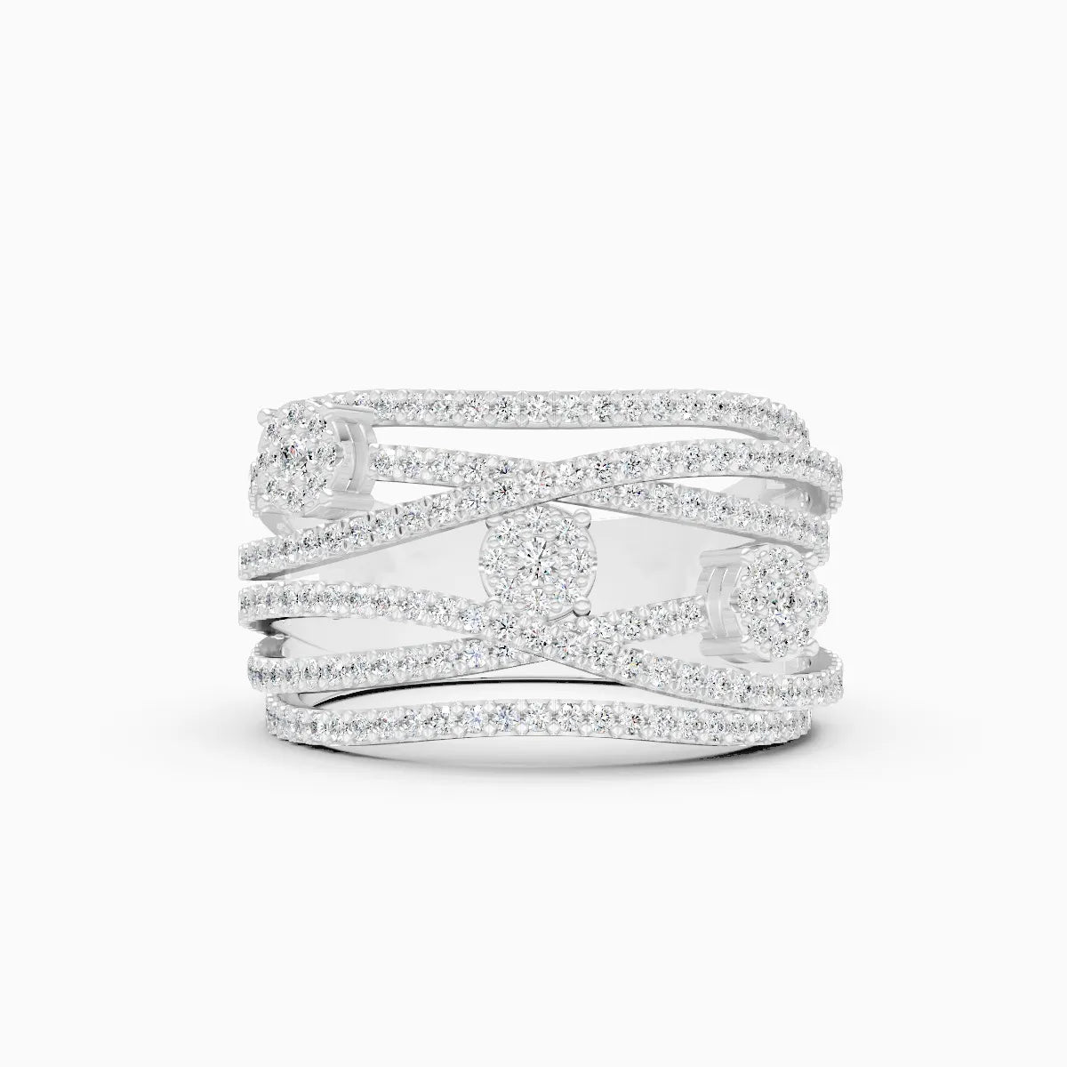 Bold Clustered Multi-Layer Halo Diamond Ring