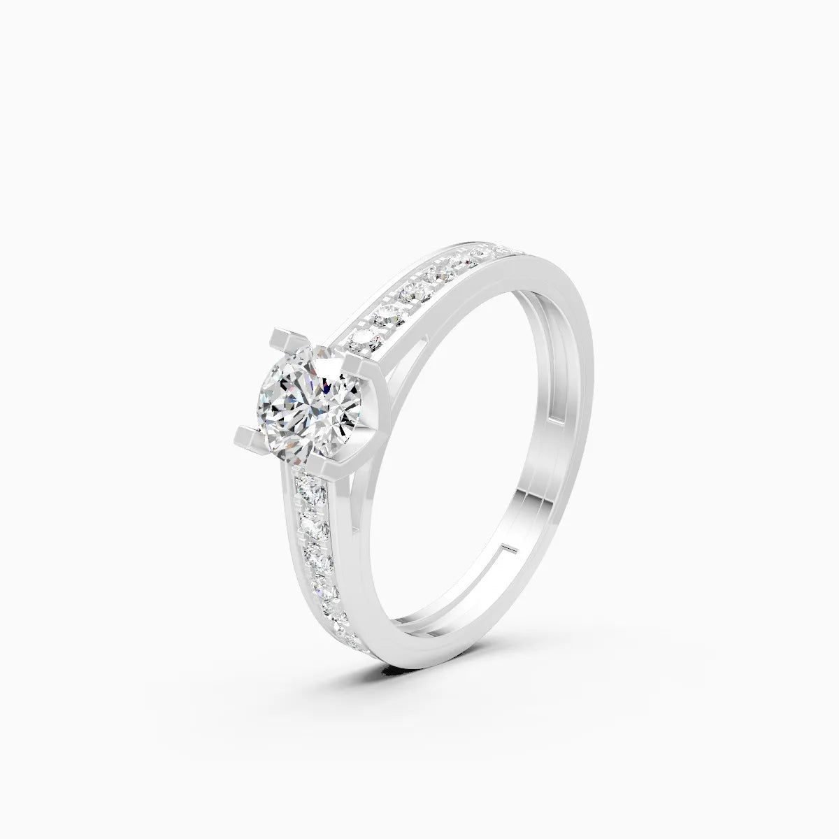Round Solitaire Side Accents Lab Diamond Ring