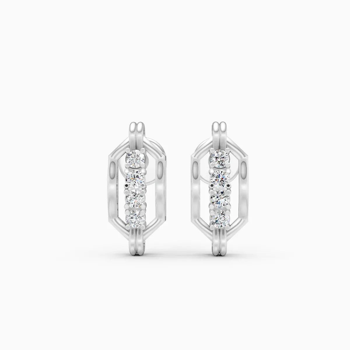Hexagonal Link Frame Four Diamond Stud Earrings