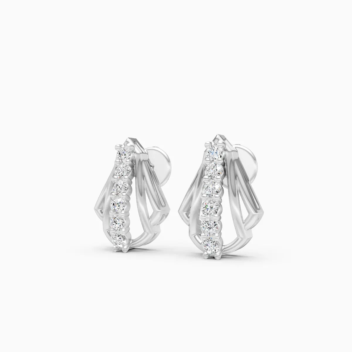 Art Deco Fan Shell Seven Diamond Bar Stud Earrings