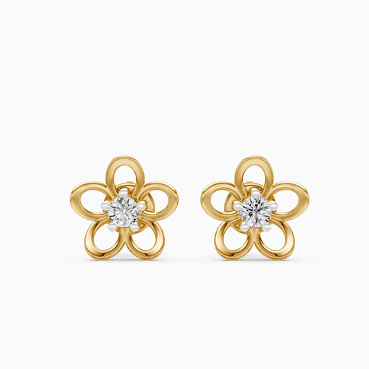 Open-Loop Five-Petal Flower Solitaire Stud Earrings