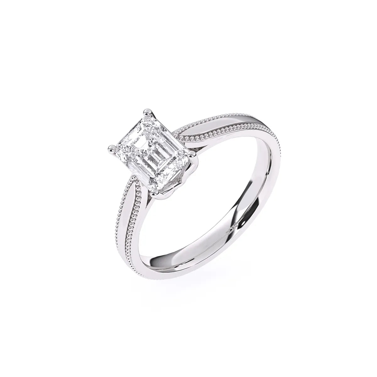 Vintage Milgrain Emerald Cut Solitaire Ring